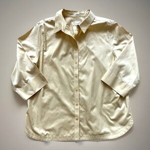 Chico's No-Iron Blouse Yellow 3/4 Slv Cotton Button-up Shirt‎  Size 3 (16-18)